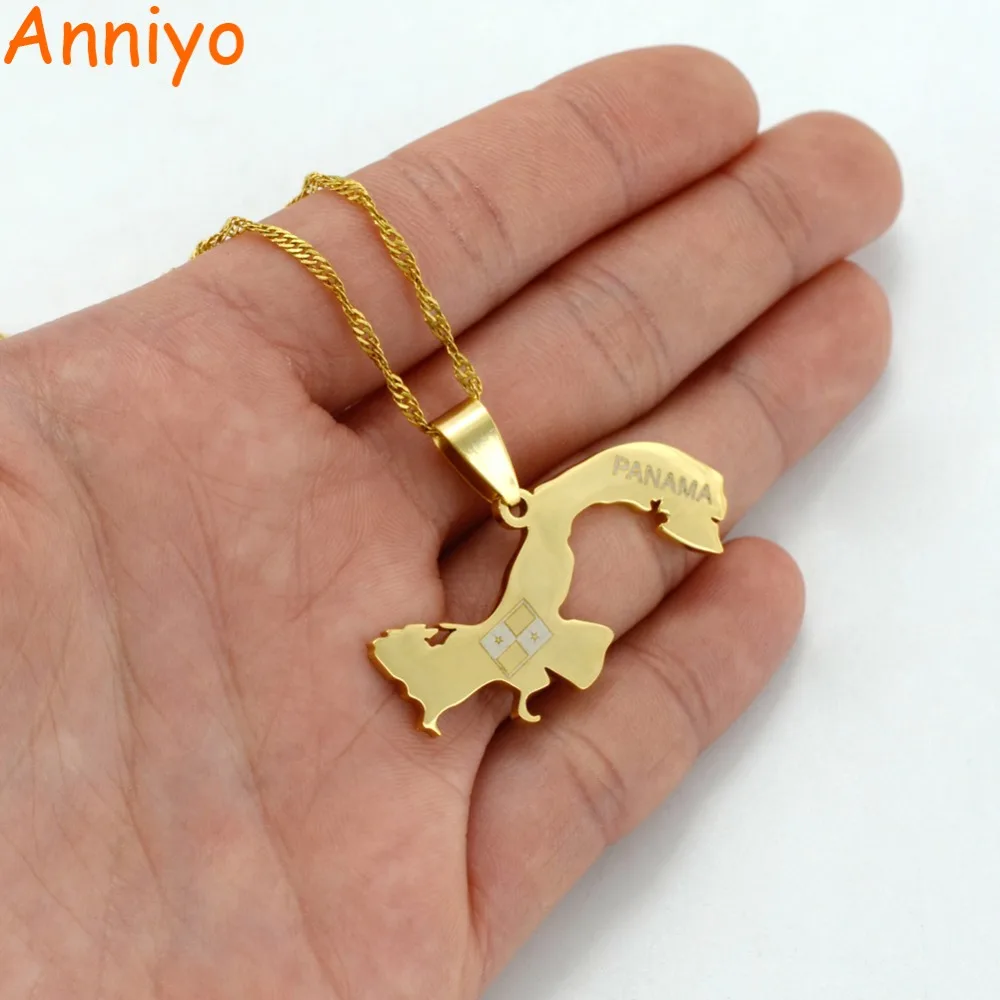 

Anniyo Gold Color Panama Map Pendant and Thin Chain Necklaces Panamanian Maps Jewelry Gifts #011621