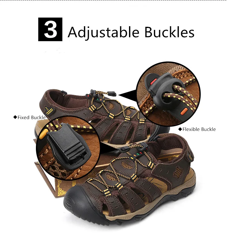 Clorts Men Sandals Comfortable Leather Sport Sneakers Lightweight Outdoor Hiking Sandals Breathable Summer Beach Sandals for Men (5)
