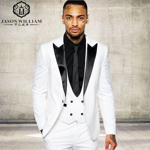 LN066 Classic quality white men suit tuxedos costume home business suit ...