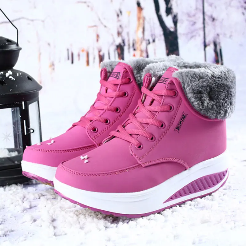 Winter snow boots women sneakers new fashion solid lace-up warm ankle boots women shoes wedges casual shoes woman