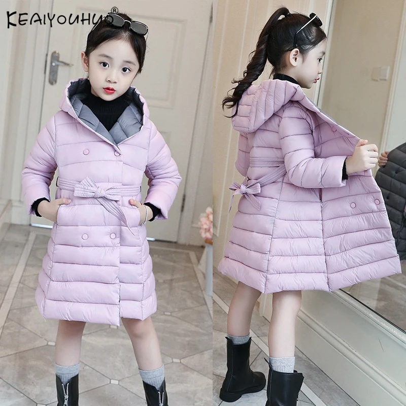 

2019 Winter Girls Down Jacket Long Sleeve Thick Hooded Keep Warm Long Jackets For Girls Outerwear Children Clothing Girl Coats