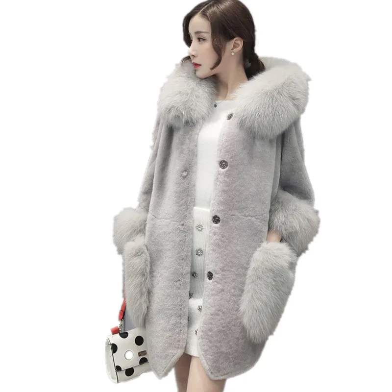 

Clobee 2019 women winter coat high imitation Faux fur coat women faux fur collar hooded fur Jacket medium-long overcoat S-4XL