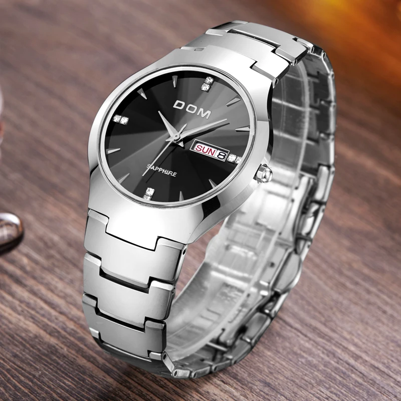 

DOM Top Luxury Brand Men Watch Tungsten Steel Wrist Watch Waterproof Business Quartz Watch Sliver Casual Clock Male Watch W698-2