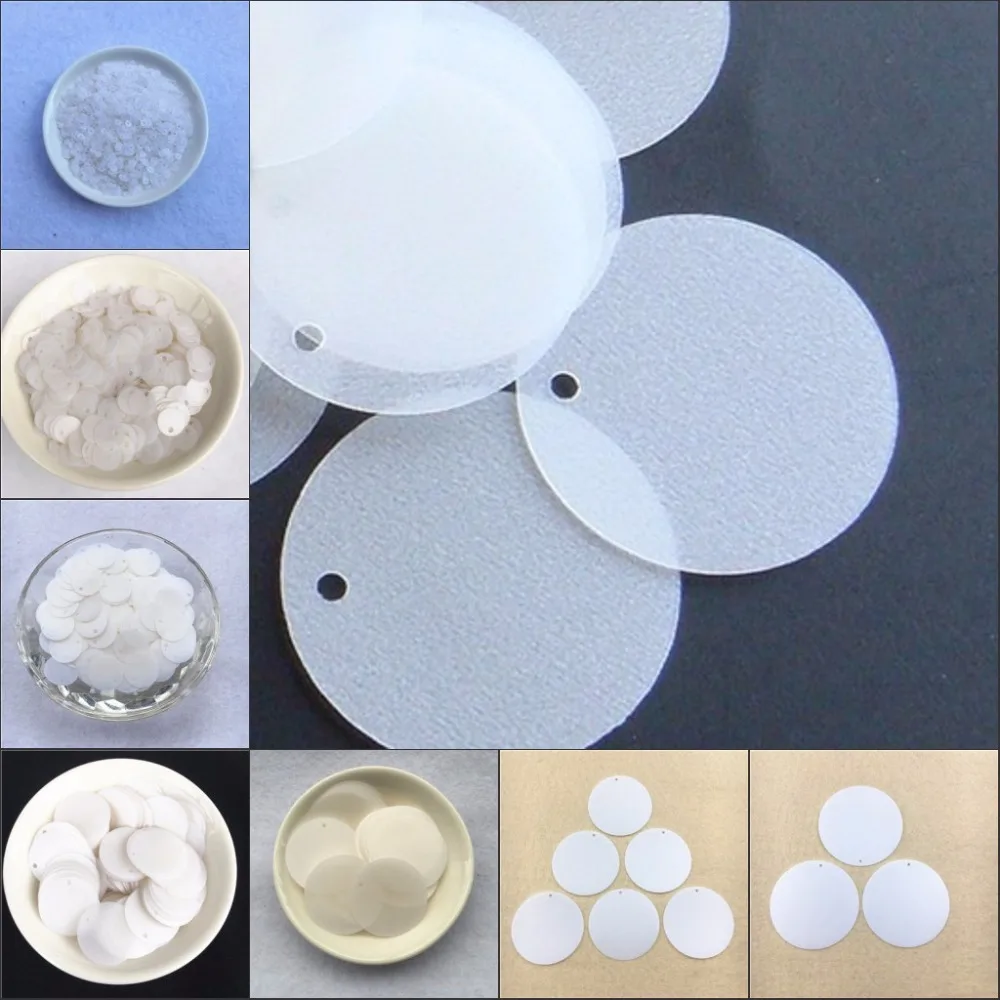 

Dull Polish 3mm/8/13/20mm/30/40/50mmTransparent Matte White Flat Round Pvc loose Sequins Paillettes sewing Wedding Craft 1 hole