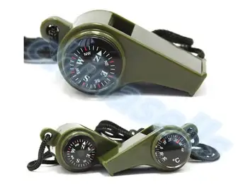 

3 in1 Camping Hiking Emergency Survival Gear Whistle Compass Thermometer Outdoor Need ArmyGreen Color with rope