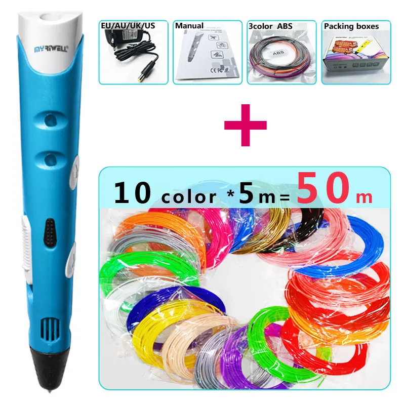 Myriwell 3d Ручка 3d ручки, 1,75 мм ABS/PLA нити, 3 d pen3d модель, Creative3d ручка doodler, лучший подарок для детей