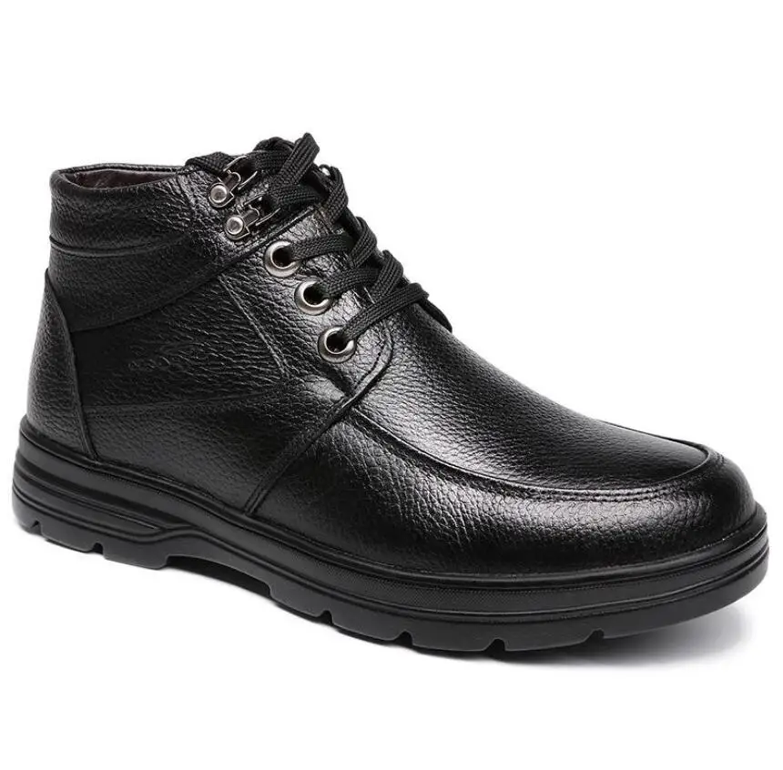 Очень теплые зимние мужские ботинки из натуральной кожи; botas militares; мужские ботинки на меху в стиле милитари; Мужская защитная обувь; zapatos hombre bot - Цвет: Black