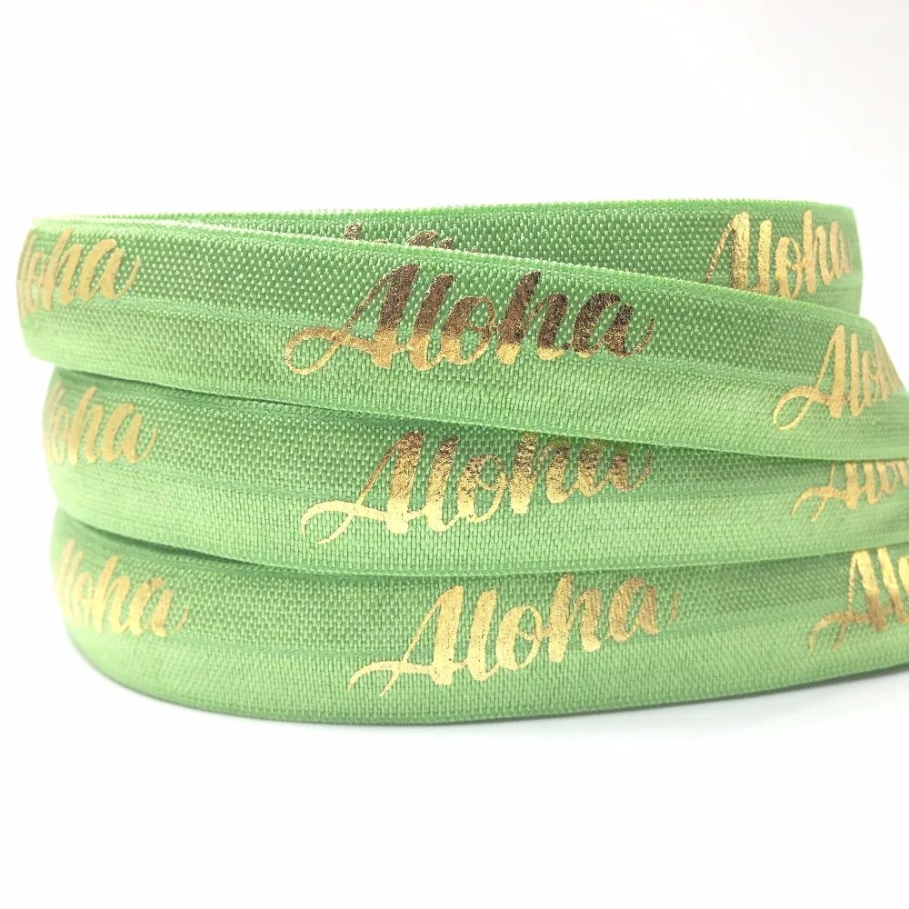 

High Quality 10 Yards Aloha Print Fold Over Elastic 5/8" Lime Green Elastic FOE Ribbon for Bracelet Headband DIY Headwear