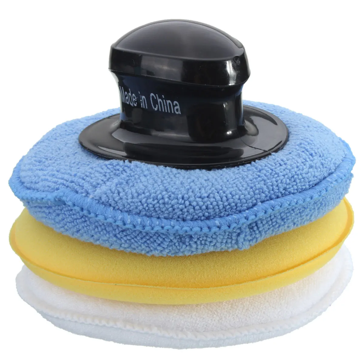 

3xMicrofiber Foam Sponge Yellow White Blue Polish Wax Applicator Pad Set with Removable Handle Machine Washable for Car HomeBoat