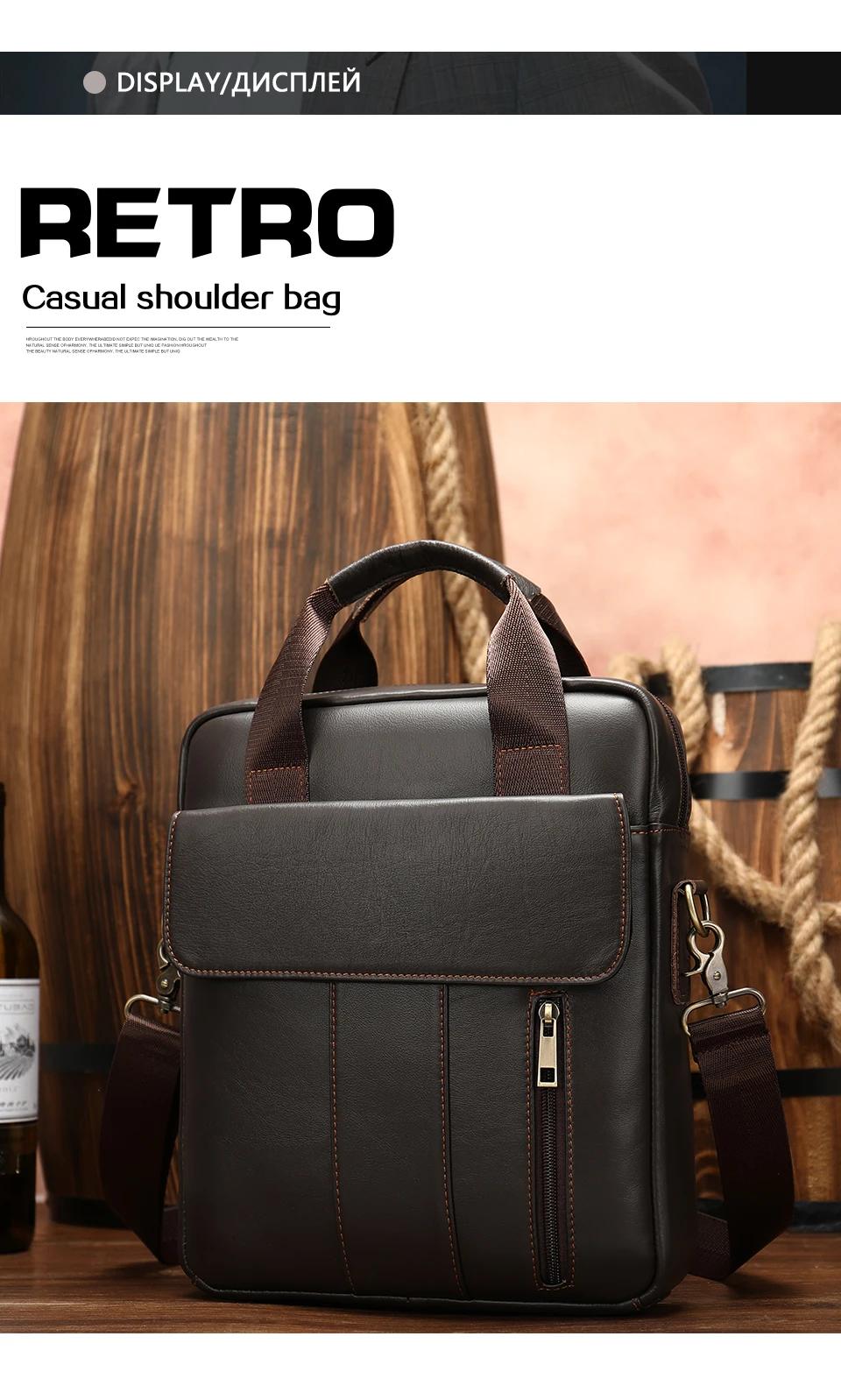 Men 's Bag Genuine Leather Shoulder Crossbody Bags for Men Handbags Flap Large Capacity Vintage Male Bag for Ipad phone 8