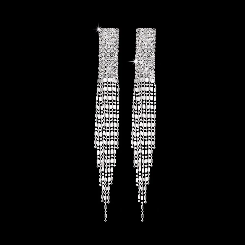 

Multi Styles Long Earrings For Women Silver Plated Tassel Design Rhinestone Pendant Earrings For Women Luxury Wedding Jewelry