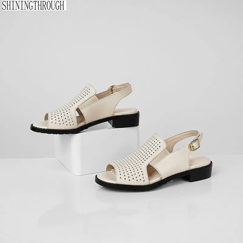 

100% cow leather Women sandals cut-outs Casual Female shoes Woman sandals Platform Women low Heel summer shoes