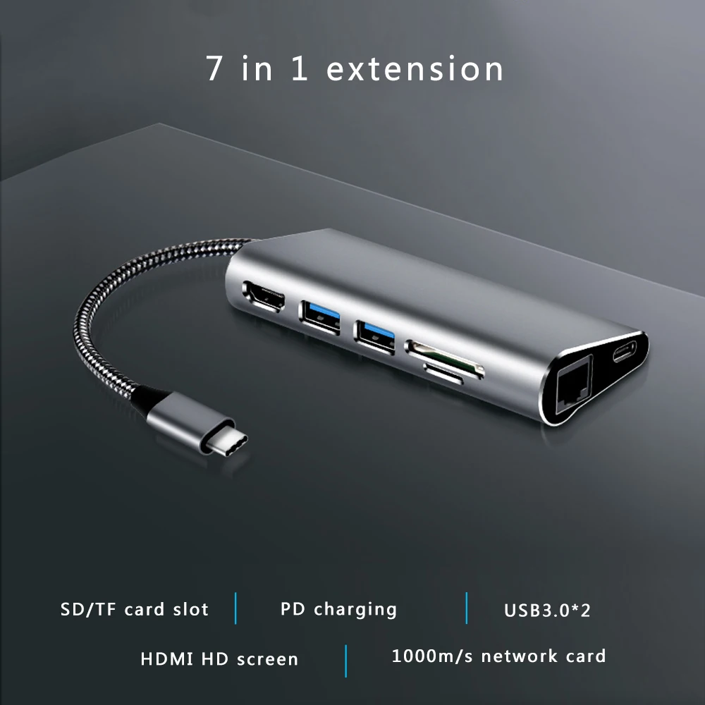 MAIKOU 7 в 1 мульти порты USB3.0 type-C концентратор до 4 к видео HDMI адаптер Macbook SD/TF карта USB3.0 концентратор для ноутбука планшетного компьютера