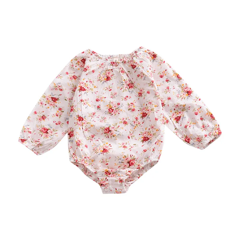 2018 Newborn Baby Floral Bodysuit Long Sleeve Flower Baby Girls Onesie