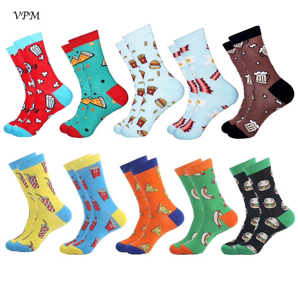 VPM 10 PairsLot Colorful Cotton Mens Socks Happy Funny Food Cool Hip Hop Street Style Sock for Men Wedding Birthday Party Gift