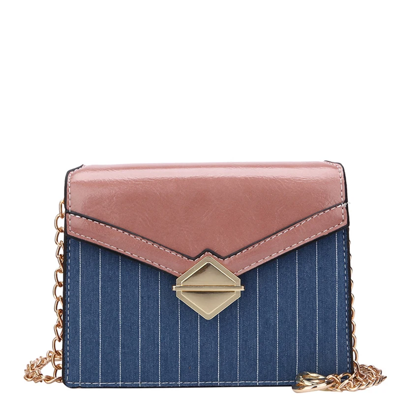 

Striped Bags for Women 2019 Luxury Denim cloth Handbags Women Shoulder Bag Designer Metal Chains Strap Women Crossbody Bags