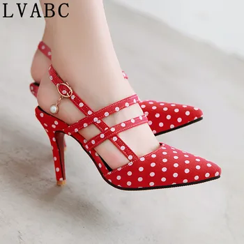 

LVABC 2019 new women's sandals simple buckle fashion shoes large size 31-47 sweet red party wedding shoes high heels women's sho