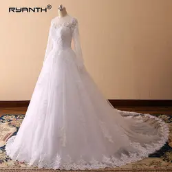 Ryanth Vestido De Noiva роскошный платья со шлейфом бальное платье принцессы Свадебное платье 2019 дешевые одежда с длинным рукавом Кружева Свадебные