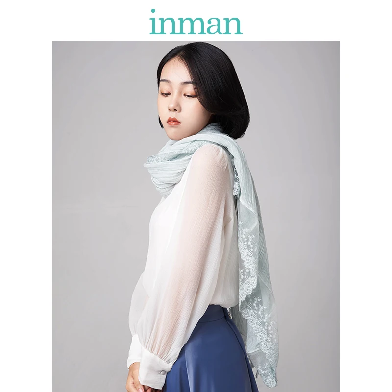 

INMAN 2019 New Arrival Flower Embroidery Simple Thin Fashion Design Summer Spring Season Easy Matched Scarves