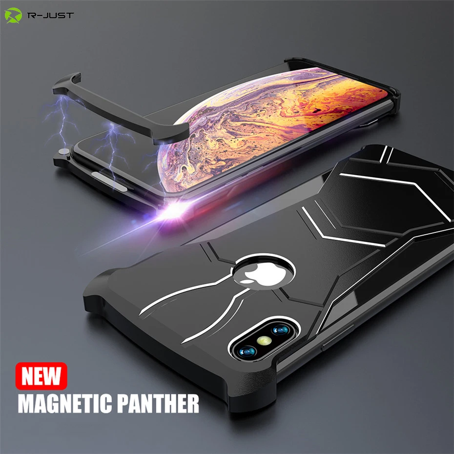 

R-Just New Magnetic Phone Case For iPhone Xs Max XR Ultra-Thin Magnet Metal Bumper Back Cover For iPhone X 7 8 Plus Case Coque