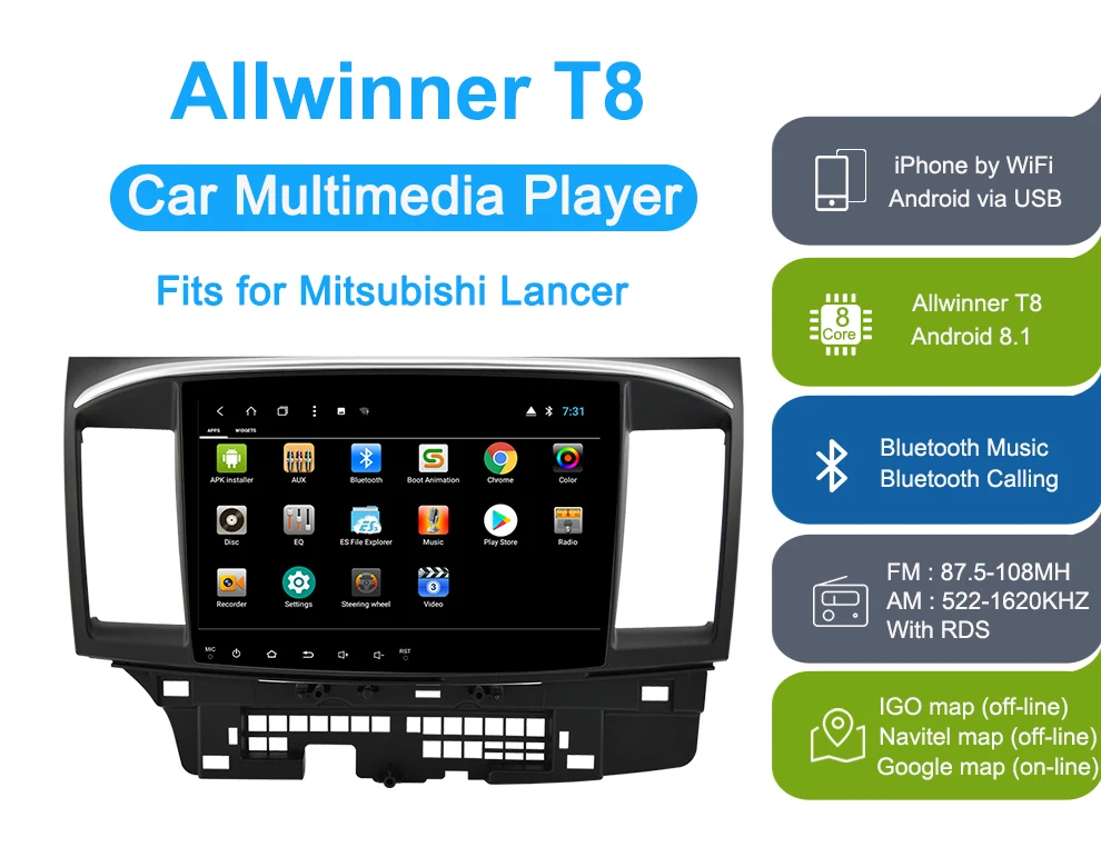 Best 2 Din Android 8.1 Car Multimedia Player For Mitsubishi Lancer EX EVO Lancer 10 2008-2016 9 x 10.1 inch car dvd gps navi radio 1