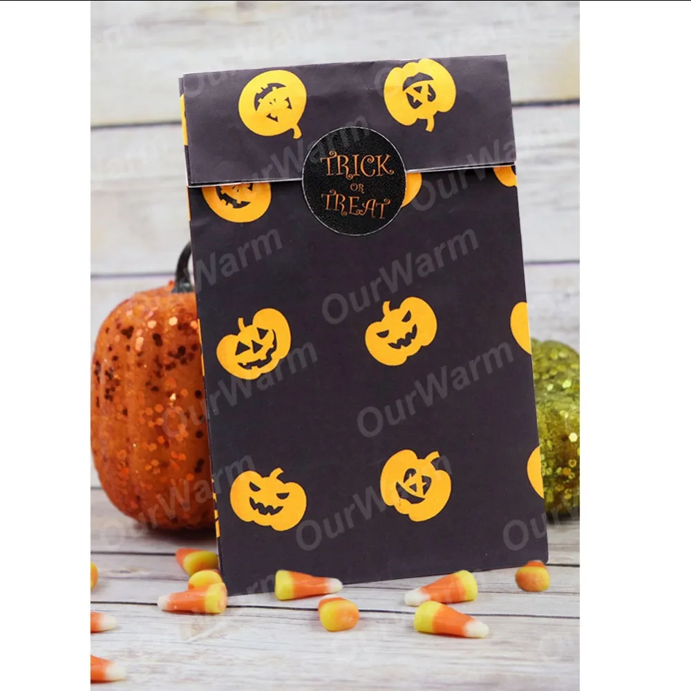OurWarm 12 шт Вечерние бумажные подарочные пакеты на Хэллоуин, вечерние подарочные пакеты для конфет с наклейками