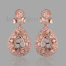 Груша 6x8 мм полу крепление серьги с 0.99ct алмаз 18Kt розовое золото свадебные висячие серьги WU267