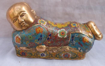 

bi001954 Chinese Classic 100% Bronze Gild cloisonne Hand carved Good luck Boy statue