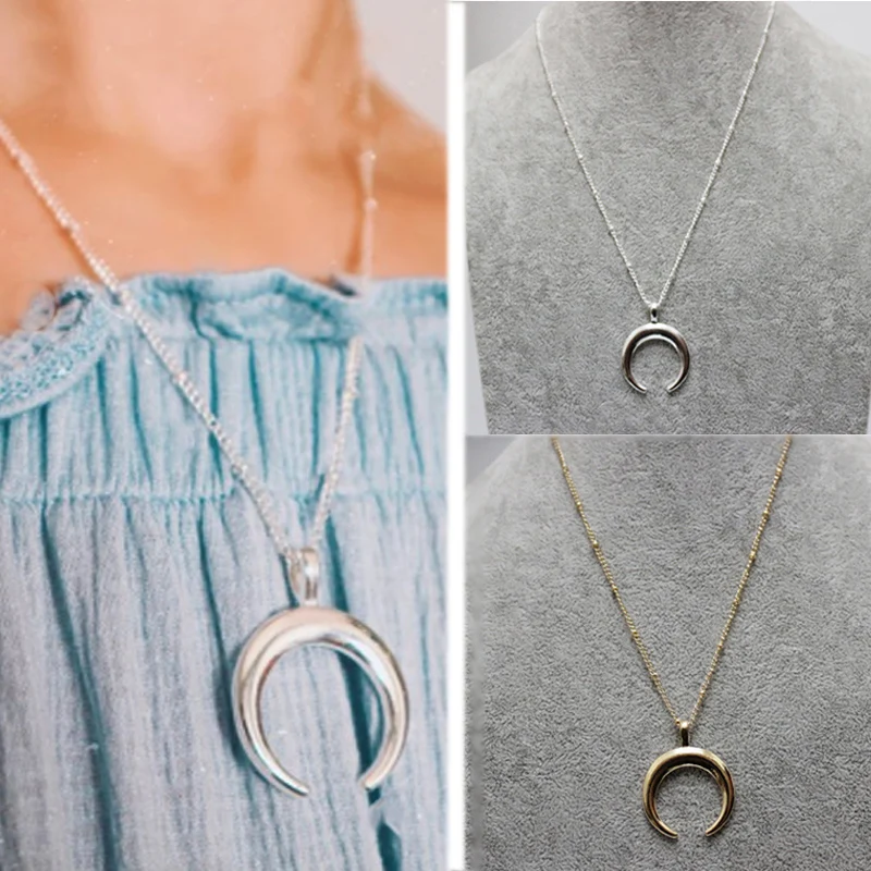 

Popular 1pc Gold/Silvery Curved Crescent Moon Shape Necklace Delicate Adjustable Pendant Jewelry Gift for Female Women