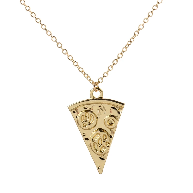 Shuangshuo Vintage Pizza Pendant Necklace Long Chain Pizza Statement