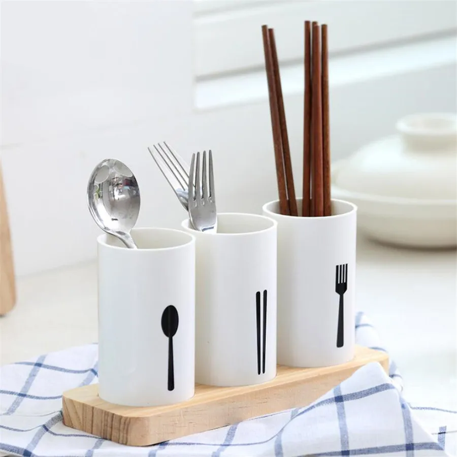 

One Set Tableware Organizer Chopstick Draining Storage Box Wooden Kitchen Tableware Spoon Cutlery Water Drainer Holder Organizer