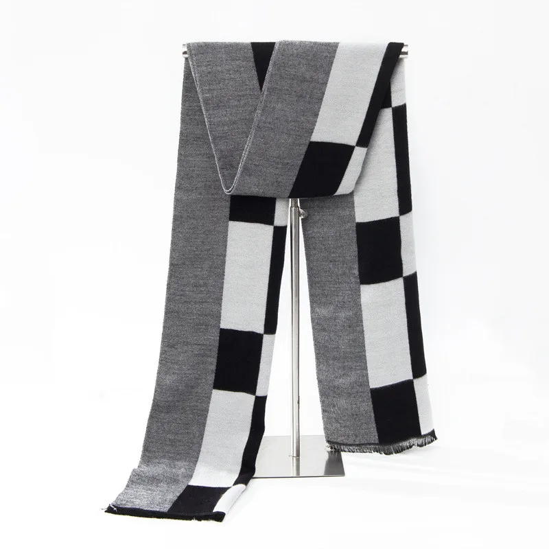 Grid Gray Black Мужской повседневный кашемировый шарф, мужской модный шарф в клетку, 30 см* 180 см, зимний теплый Гладкий мужской шарф - Цвет: Grid Gray Black