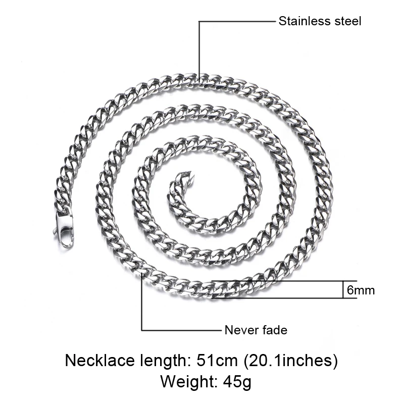 Хип ширина 6 мм золото серебро черный 316L нержавеющая сталь цепочки и ожерелья для мужчин кубинский Майами цепи крученые цепочки ювелирные изделия 20-30 дюймов Длина