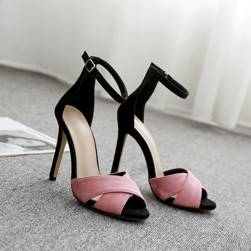 Teahoo/летние розовые женские босоножки; сандалии-гладиаторы с открытым носком; женские туфли-лодочки из флока на высоком каблуке; модная женская обувь под вечернее платье