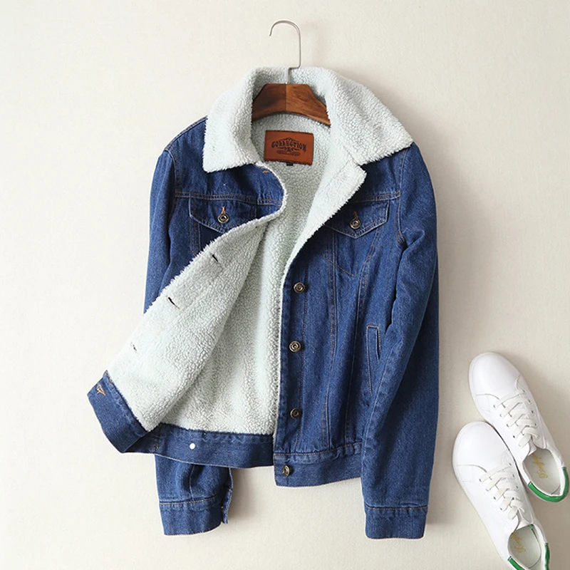 New Spring Autumn Winter New 2019 Women lambswool jean Coat With 4 Pockets Long Sleeves Warm Jeans Coat