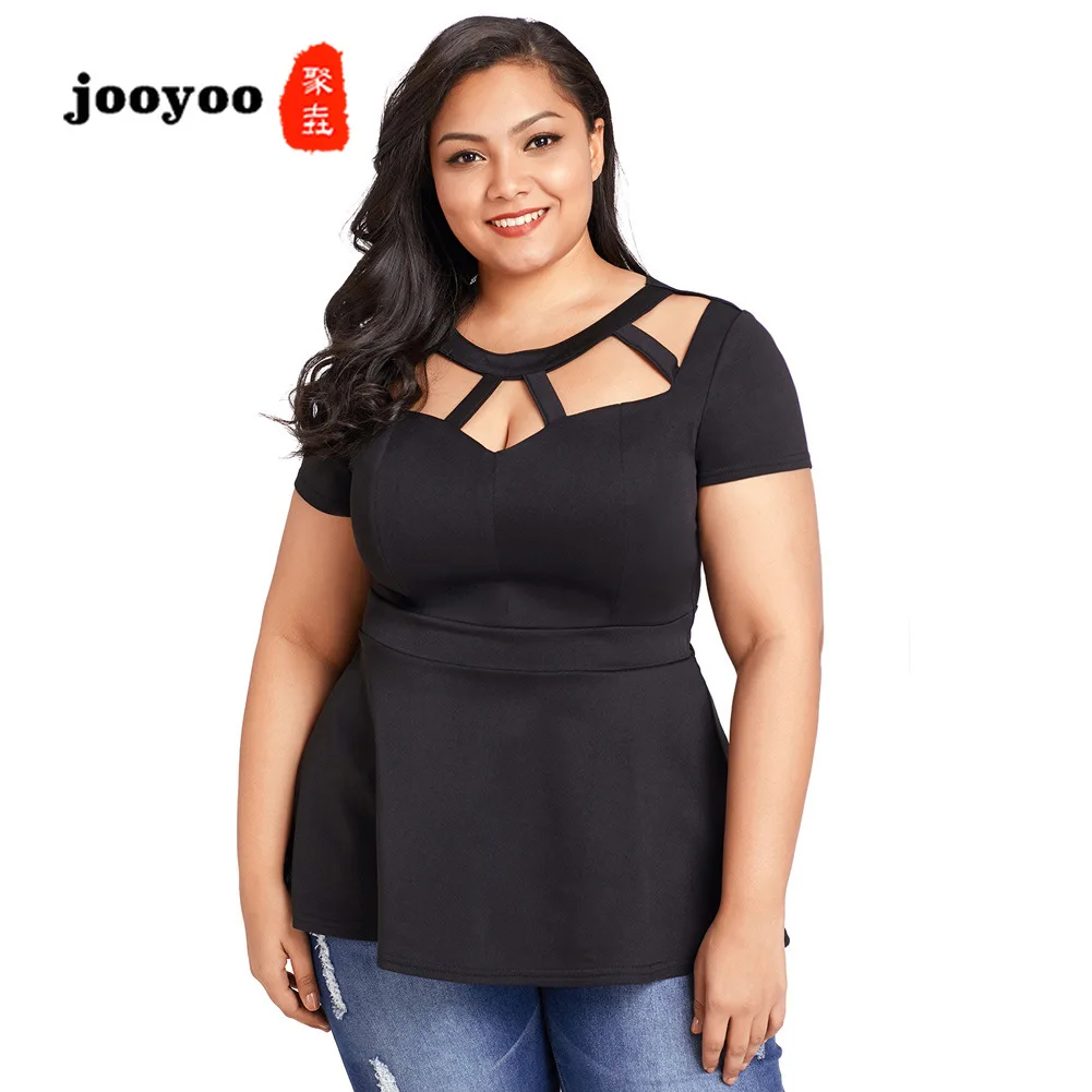 

4Xl Large Size Women's Round Neck Short-sleeved Shirt Corset Ruffled Hem T-shirt O-Neck Plus Size Casual Loose Tops Plus Size