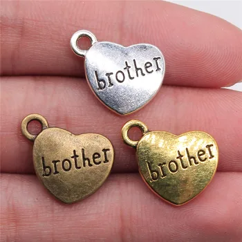 

WYSIWYG 12pcs 15x18mm 3 Colors Antique Gold Antique Silver Color Antique Bronze Family Brother Heart Charms Heart Brother Charms