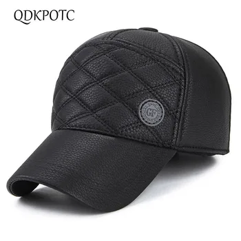 

QDKPOTC 2018 High Quality Baseball Cap Men Autumn Winter Fashion Caps PU Fabric Hats Outdoor Thicken Warm Earmuffs Hat