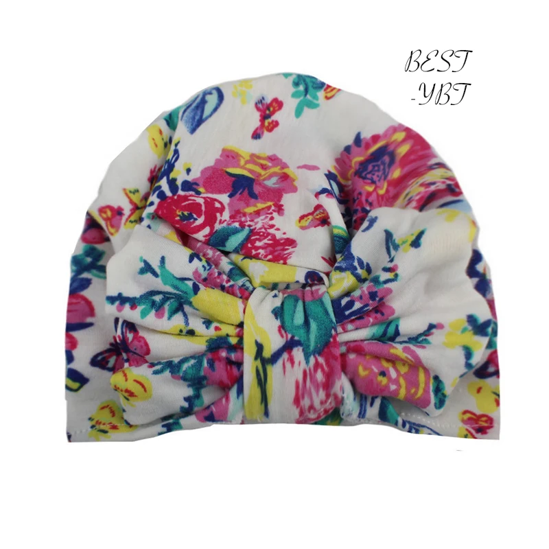 

European American Style Autumn Lovely Girl's Flower Print Cotton Bow Hat Bowknot Headwear