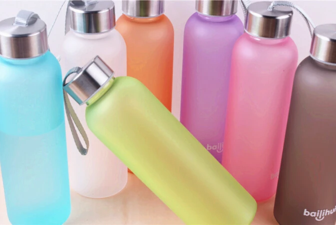 

1PC Candy color movement handy water bottle portable lanyard frosted seal Student Canteen spce Kettle KB 1360