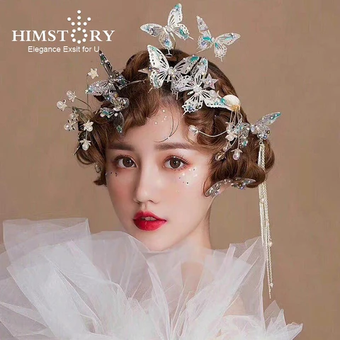 Festa de Noite Acessórios para o Cabelo Himstory Bonito Voando Ouro Borboleta Casamento Hairbands Vestido Azul Hairpins Jóias