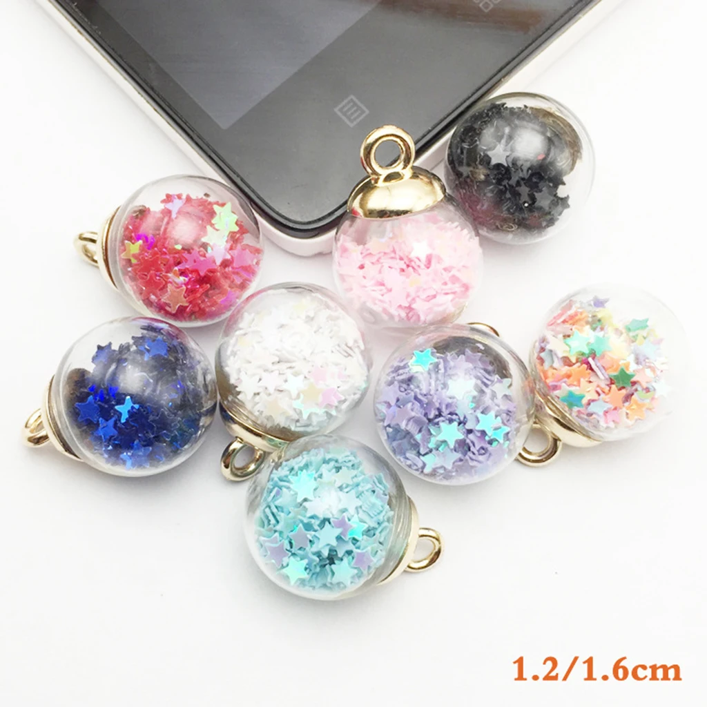 20pcs 16mm Colorful Transparent Glass Ball Star Charms Pendant Finding for Hair Jewelry Accessories Earring Jewelry Making