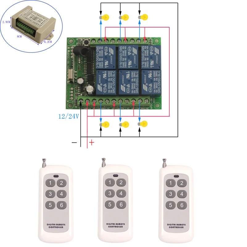 Sleeplion DC 12 V/24 V 6CH 6-канальный Беспроводной переключатель дистанционного Управление; радио переключатель hdmi передатчик и приемник реле