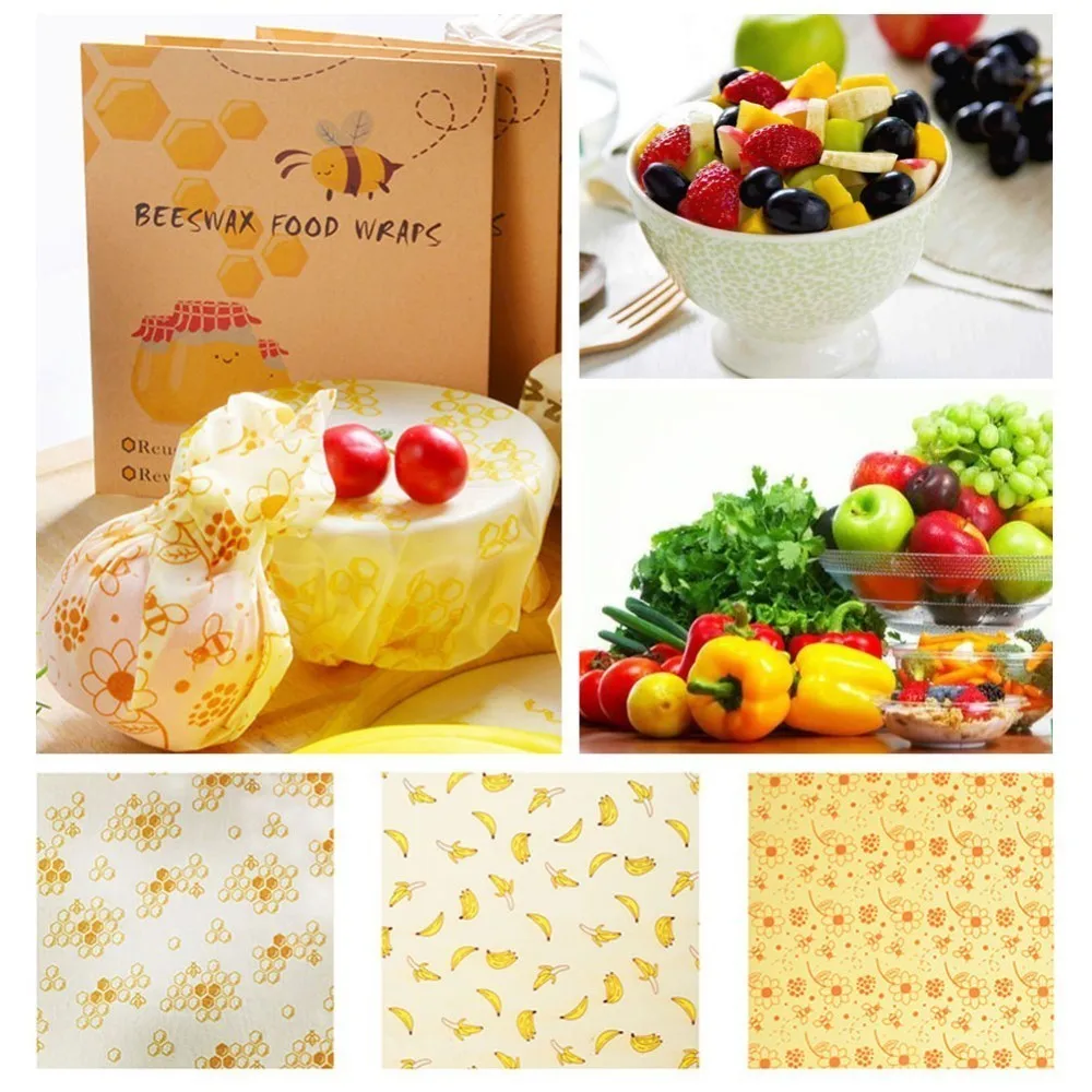

3Pcs/lot Food Storage Cute Organic Beeswax Wrap Reusable Food Wraps Cling Wrap For Sandwich Fruit Picnic Party Plastic Free