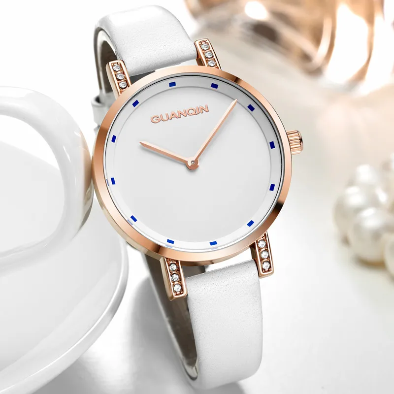 

GUANQIN GS19111 watch women luxury brand Famous Quartz Watch Leather Ladies Rhinestones Dress Wristwatches Female Clock