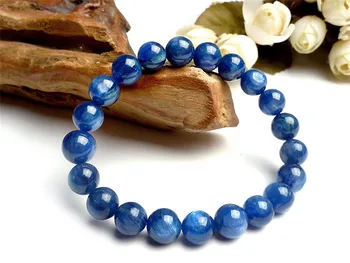 

9mm Blue Genuine Natural Kyanite Bracelets For Women And Men Stretch Crystal Round Bead Bracelet