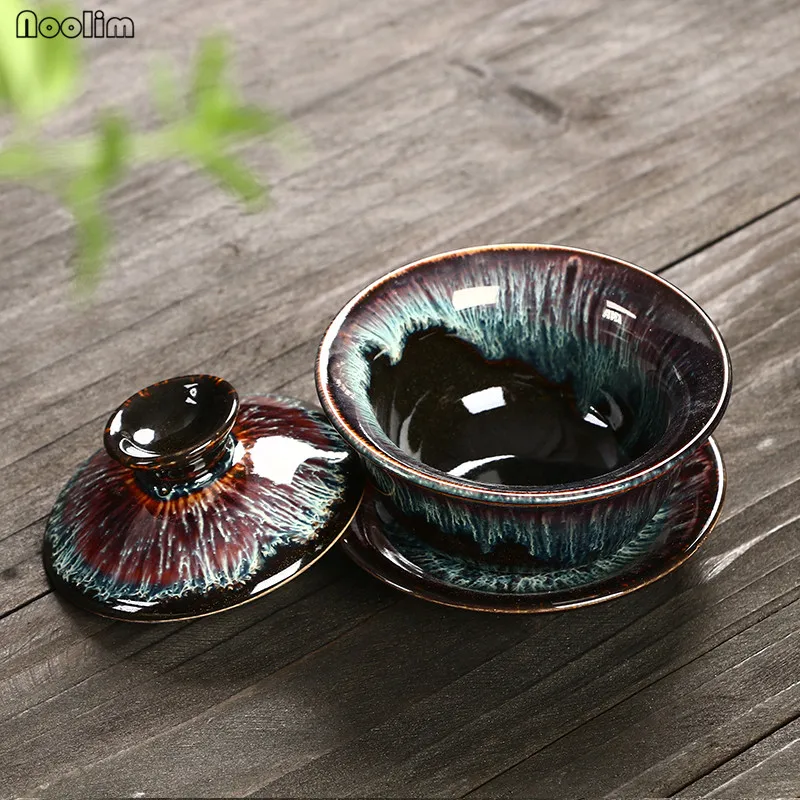 NOOLIM керамическая чайная чашка, Цветная Керамическая чайная супница, китайский чайный набор кунг-фу, ручная роспись, ретро фарфор, персональная чашка с крышкой