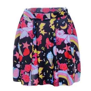 

Hot Sale Women Pleated Skirt Sweet Rainbow Printed Sexy Elastic Waist Mini Skirt Ladies Casual Short Slim Skirt