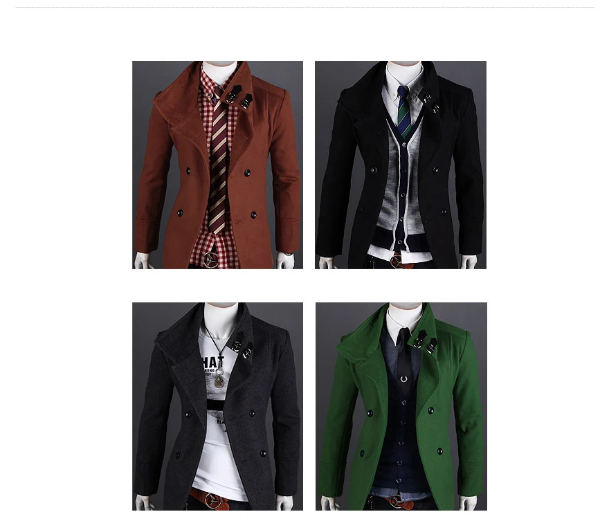 Горячая Распродажа осенне-зимнее шерстяное пальто мужской двубортный Тренч Куртка Верхняя одежда Пальто