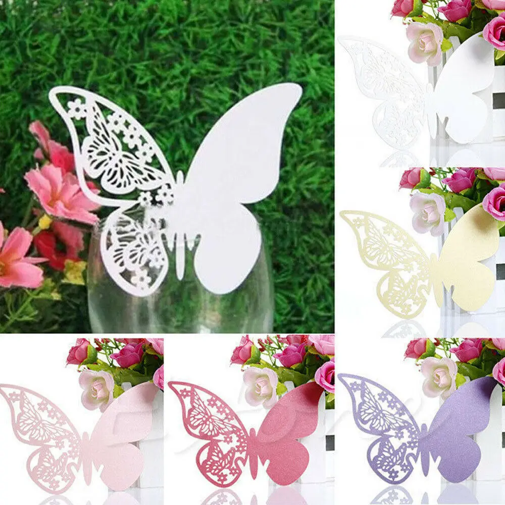 

50PCS Butterfly Shape Place Card Wedding Birthday Party Seating Table Place Card Wine Glass Table Decor Party Favor